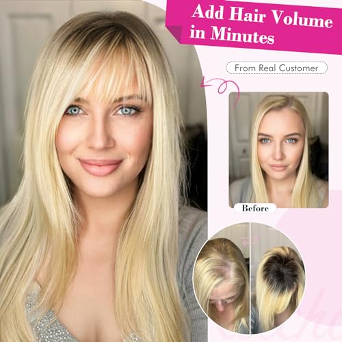 REECHO 10 Inch Brown Real Human Hair Topper for Women Clip-In Extensions with Bangs - Image 5