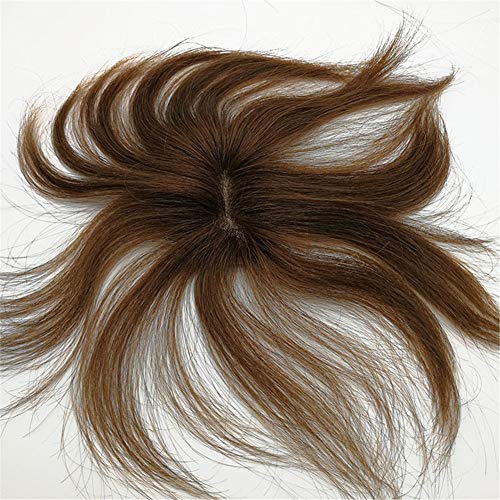 RemeeHi Human Hair Straight Topper Short 5x8cm Clip on Hairpiece 12cm in Length Invisible Wiglet Toupee,Brown - Image 2