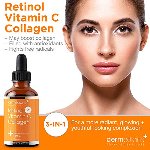 Retinol Vitamin C Collagen | Super Charged Anti-Aging Serum for Face | Pharmaceutical Grade Quality | Helps Smooth & Plump Fine Lines & Wrinkles & Brightens for Younger Skin | 2 fl oz / 60 ml - Image 2