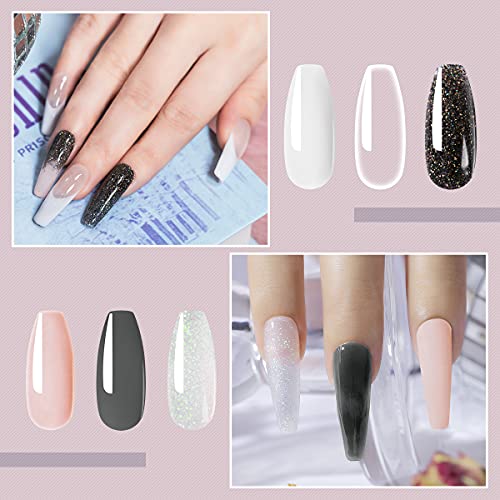 ROSALIND Glitter Poly Nails Gel Set, 6 Colors Nail Extensions Gel Clear White Soft Pink Glitter Series Nail Enhancement Gel, 15ML Poly Nail Gel Colors for Nails Art Beginner DIY at Home - Image 4