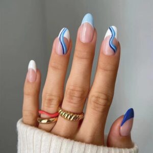 24 Piece Round Light Blue Acrylic Nails Set for Chic Manicure