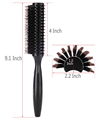 Natural Bristle Round Wooden Hair Brush with Ergonomic Handle for All Hair Types - Image 2