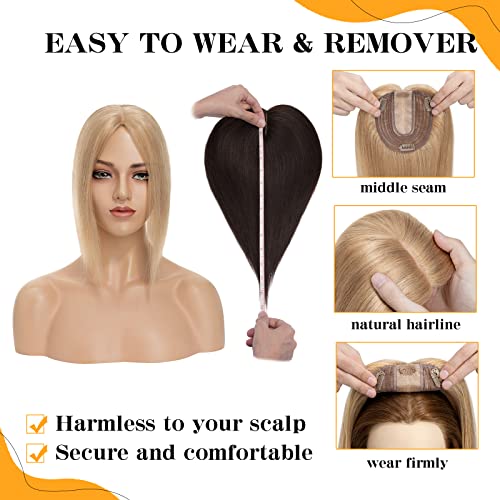 S-noilite Hair Toppers for Women Real Human Hair Topper No Bangs #27 Dark Blonde clip in topper 6 Inch Hair Pieces for Women with Thinning Hair Silk Base Hair Loss Cover 100% Real Human Hair 27g - Image 5