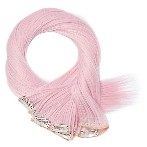 S-noilite Ombre Dip-dye Color 8 Piece Full Head Clip in Hair Extension 26 Inches 66cm Length Ash Blonde Curly New Synthetic Anti-tangle for Dreamlike Girls 26in Straight-Pink - Image 5