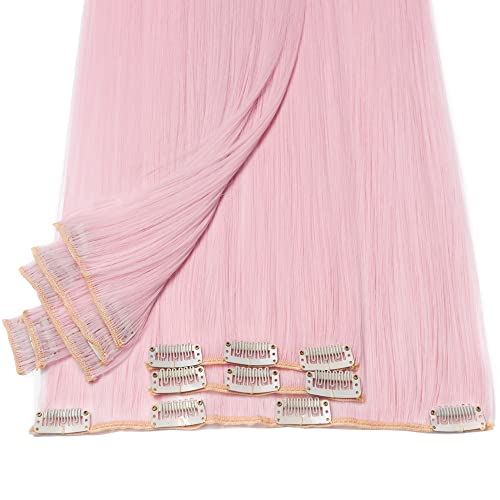 S-noilite Ombre Dip-dye Color 8 Piece Full Head Clip in Hair Extension 26 Inches 66cm Length Ash Blonde Curly New Synthetic Anti-tangle for Dreamlike Girls 26in Straight-Pink - Image 4