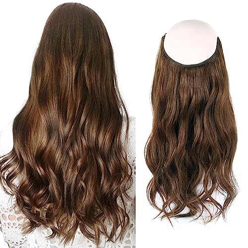 Sassina Invisible Fish Line Hair Extensions 16 Inch 80 Gram Chocolate Brown Remy Hair Extensions Invisible Wire Fish Line Hair Extensions Natural Straight Real Wire Human Hair, 4