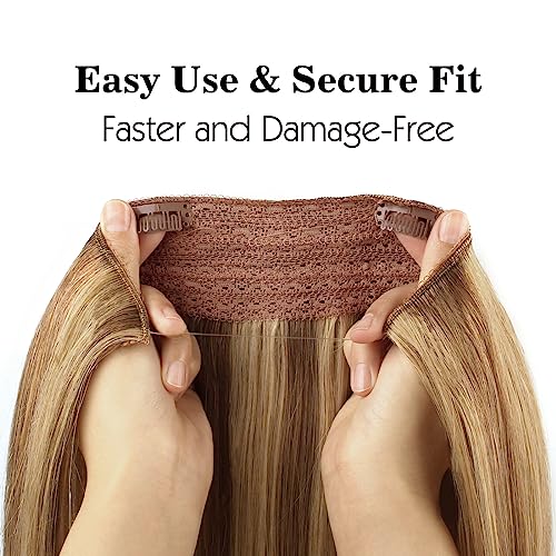 Sassina Straight Secret Wire Hair Extensions, 16 Inch 80g Chestnut Brown with Dark Dirty Blonde Highlights Fish Line Hair with Adjustable Wire Removable Secure Clips, P6-12 - Image 5