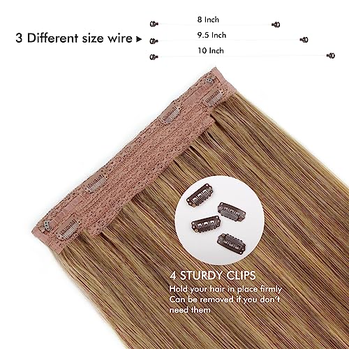Sassina Straight Secret Wire Hair Extensions, 16 Inch 80g Chestnut Brown with Dark Dirty Blonde Highlights Fish Line Hair with Adjustable Wire Removable Secure Clips, P6-12 - Image 4