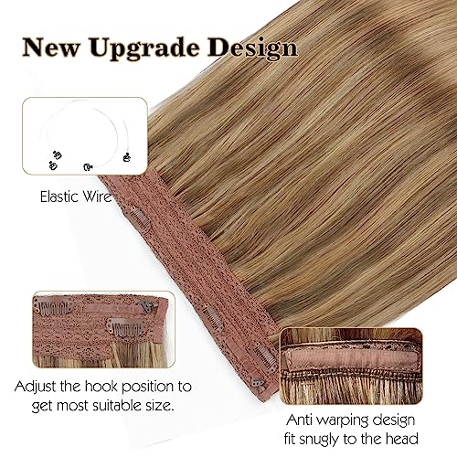 Sassina Straight Secret Wire Hair Extensions, 16 Inch 80g Chestnut Brown with Dark Dirty Blonde Highlights Fish Line Hair with Adjustable Wire Removable Secure Clips, P6-12 - Image 3