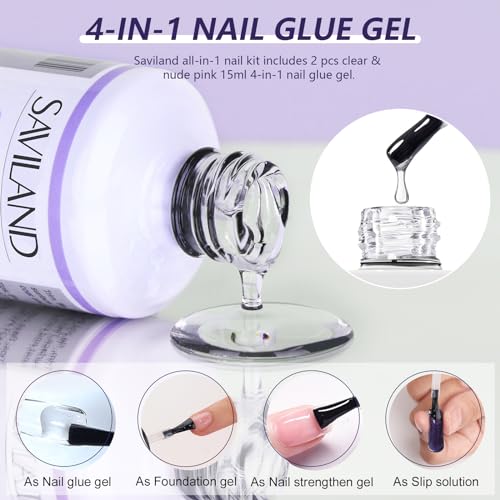 SAVILAND Gel X Nail Kit - 500Pcs Long Coffin Nail Tips with 4-in-1 Nail Glue Gel Nail Prep Dehydrator & Acid-free PH Bond Mini U V Light Nail Tools Kit for Extended French Manicure Gift - Image 3
