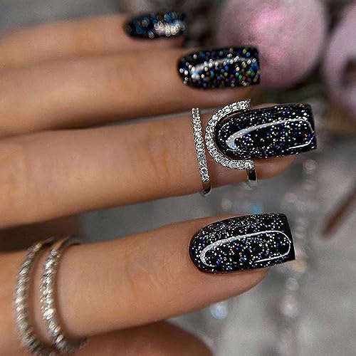 Short Black Square Acrylic Nails