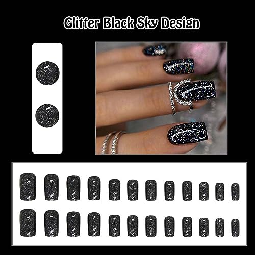 Short Black Square Acrylic Nails - Image 2