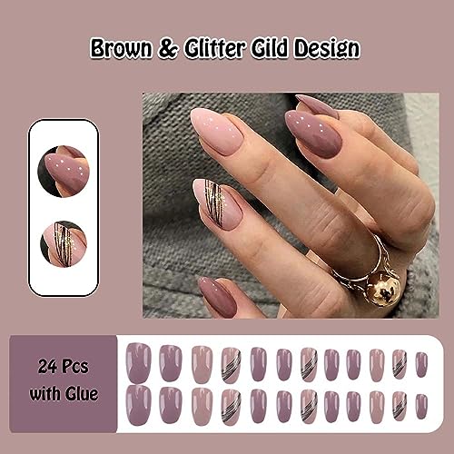 Short Brown Acrylic Press-On Nails Kit - 24 Piece Set, Durable & Stylish - Image 2