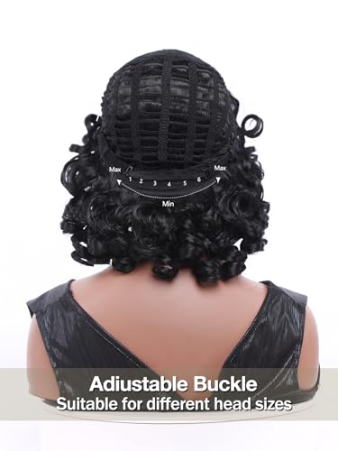 Short Curly Wigs for Black Women Afro Big Curly Black Wigs with Bangs Fluffy Natural Looking Synthetic Wigs for African American Women Daily Cosplay Party Use Soft Hair (Black) - Image 9
