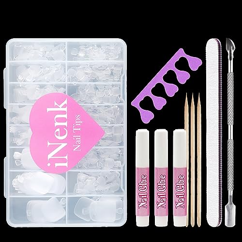 Short Matte Gel x Toe Nail Tips Kit, Fake Toenails Full Cover DIY Home Manicure Whit Glue Cuticle Pusher & Nail File, Full Cover False Toenail Kit for Salon at Home DIY Art(12Size 450PCS)