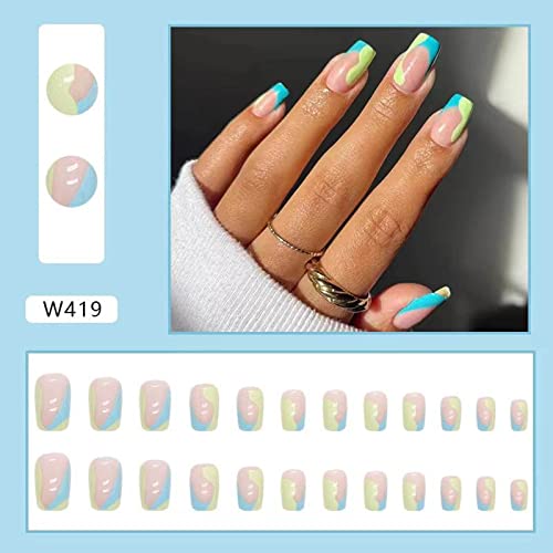 Short Square Natural Acrylic Nail Tips - 24 Pack, Easy Apply, Durable - Image 2