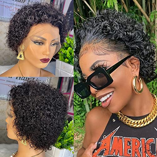 Short Wavy 12 Inch Full Lace Human Hair Pixie Wig for Women Natural Look