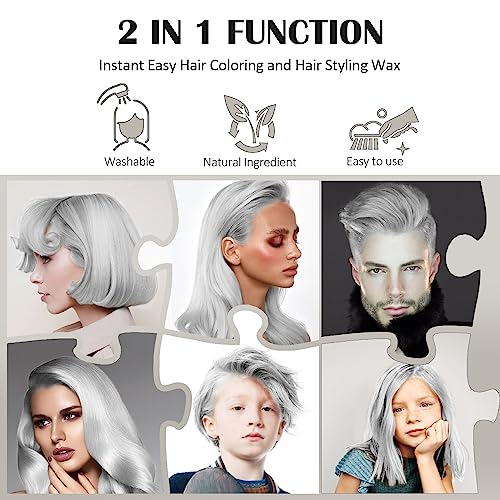 Silver White Temporary Hair Color Wax with Cape Ear Cover Gloves, Instant Natural Hairstyle Cream, Styling Pomades for Girl Women, Disposable Coloring Mud for Party Cosplay DIY Halloween,4.23oz - Image 2