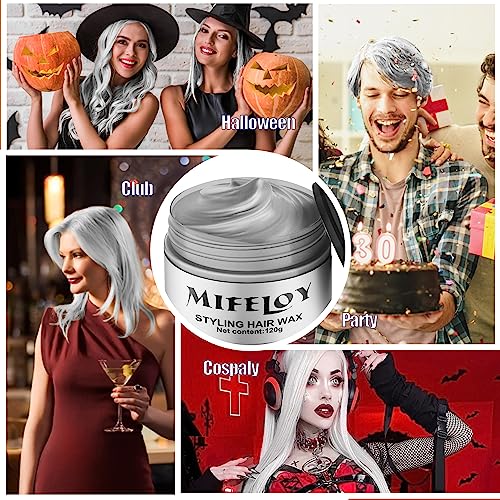 Silver White Temporary Hair Color Wax with Cape Ear Cover Gloves, Instant Natural Hairstyle Cream, Styling Pomades for Girl Women, Disposable Coloring Mud for Party Cosplay DIY Halloween,4.23oz - Image 6