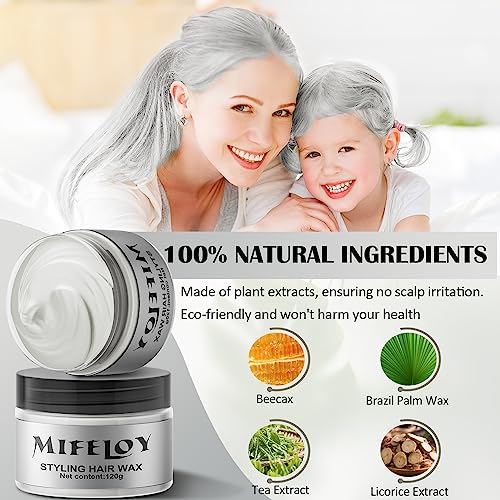 Silver White Temporary Hair Color Wax with Cape Ear Cover Gloves, Instant Natural Hairstyle Cream, Styling Pomades for Girl Women, Disposable Coloring Mud for Party Cosplay DIY Halloween,4.23oz - Image 3