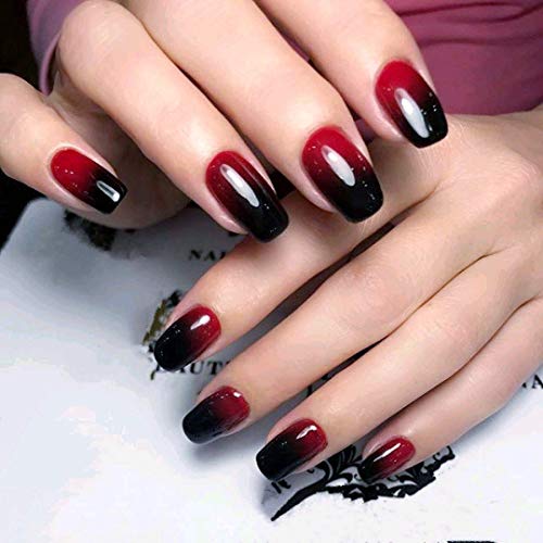 SIUSIO 24Pcs Fake Nails Black Red Full Cover Short Gradient Jewelry Top Coat Maple Leaf False Nail Covered Gel Nail Art Tips Sets for Women and Girls - Image 3