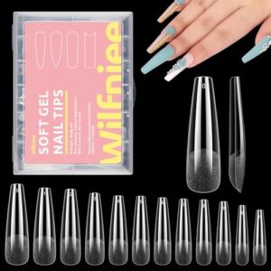 Soft Gel x Coffin Nails Tips 240PCS Clear Ballerina Nail Tips for Acrylic Nail Tips Professional XL Long Pre Shaped Full Cover Fake Nail Tips for Nail Polish Dip Powder Nail Salons Home DIY