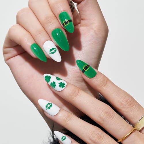24 Piece St. Patrick's Day Green Almond Press-On Nails Kit for Effortless Application - Image 5