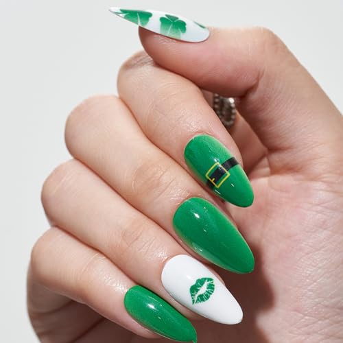 24 Piece St. Patrick's Day Green Almond Press-On Nails Kit for Effortless Application