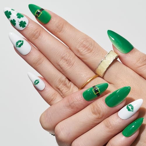 24 Piece St. Patrick's Day Green Almond Press-On Nails Kit for Effortless Application - Image 3