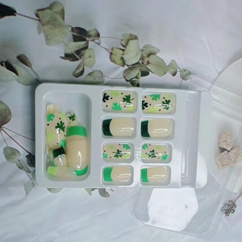 St. Patrick's Day Medium Square French Tip Press-On Nails with Shamrock Design, 24 Piece Set - Image 4