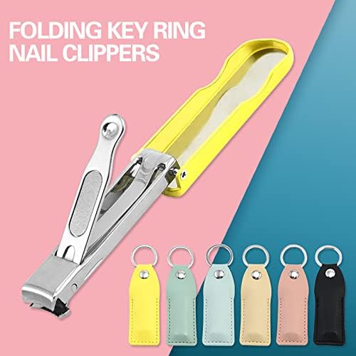 Stainless Portable Clippers Nail Steel Slim Ultra Case Foldable Design with Leather Nail Travel Rubber Makeup Sponge (Yellow, One Size) - Image 5