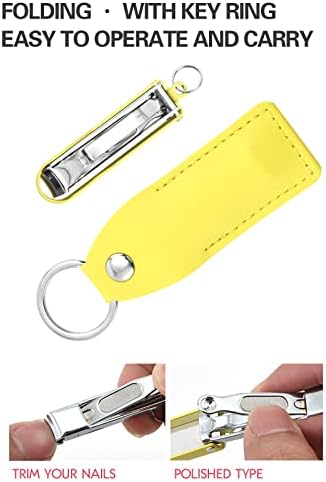 Stainless Portable Clippers Nail Steel Slim Ultra Case Foldable Design with Leather Nail Travel Rubber Makeup Sponge (Yellow, One Size) - Image 2