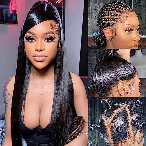 Straight Full Lace Wigs Human Hair 100% Hand-tied Full Lace Human Hair Wigs Full Scalp Lace Wigs Part Anywhere 180% Density (18inch, Natural Black)
