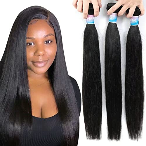 Straight Human Hair Bundles Thick Weave Bundles Straight Virgin Human Hair Full Head Hair Natural Black Color Hair Bundles Can Be Dyed 3 Bundles Total 300g 18 20 22 Inch