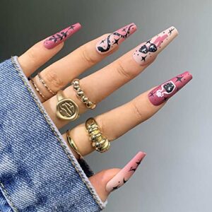 Stylish Summer Acrylic Coffin Nails 24 Pcs for Trendy Nail Art Enthusiasts