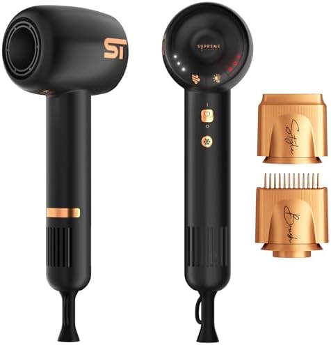 Supreme Trimmer Hair Dryer Negative Ion 110,000 RPM | Fast Drying & Low Noise Blow Dryer 1400W Brushless Motor | Magnetic Attachments, 3 Heat & 3 Speed Settings + Cool Shot | SHD347 Black
