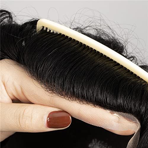 Toupee for Men Human Hair Full Soft French Lace Hair Pieces for Men, 100% European Human Hair Mens Replacement hair System 8X10 inch Lace Base (color #1 Jet Black) - Image 3