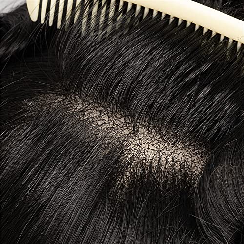Toupee for Men Human Hair Full Soft French Lace Hair Pieces for Men, 100% European Human Hair Mens Replacement hair System 8X10 inch Lace Base (color #1 Jet Black) - Image 4