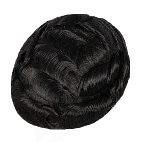 Toupee for Men Human Hair Full Soft French Lace Hair Pieces for Men, 100% European Human Hair Mens Replacement hair System 8X10 inch Lace Base (color #1 Jet Black) - Image 5