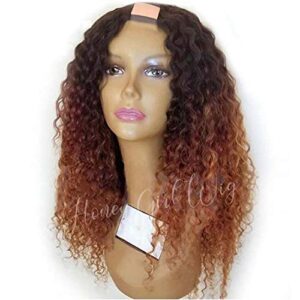 U Part 10 A Brazilian Human Hair Wigs Kinky Curly 1X4 U Part Wigs for Black Women Ombre color Ombre Blonde Glueless U Part Wigs Afro Kinky Curly Wigs Small Cap 8"150% Density Middle Part