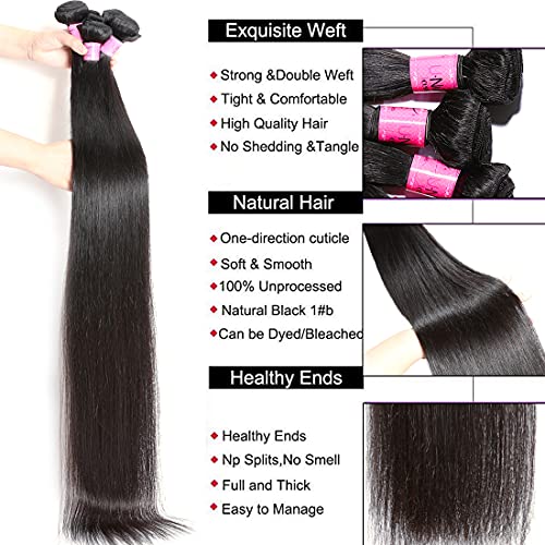 UNICE Hair 10A Malaysian Straight Human Hair 4 Bundles Unprocessed Virgin Human Hair Weave Extensions (22 24 26 28 inch) - Image 4
