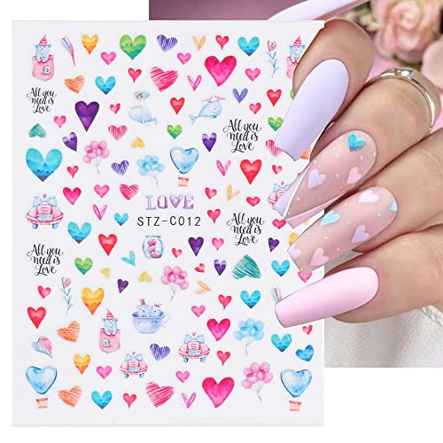 Valentine's Day Nail Art Sticker 3D Nail Art Supplies 9 Sheet Valentine's Day Color Love Rose Bow Design Nail Art Decoration DIY Acrylic Nail Art