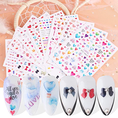 Valentine's Day Nail Art Sticker 3D Nail Art Supplies 9 Sheet Valentine's Day Color Love Rose Bow Design Nail Art Decoration DIY Acrylic Nail Art - Image 7