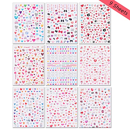 Valentine's Day Nail Art Sticker 3D Nail Art Supplies 9 Sheet Valentine's Day Color Love Rose Bow Design Nail Art Decoration DIY Acrylic Nail Art - Image 2