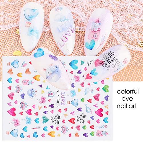 Valentine's Day Nail Art Sticker 3D Nail Art Supplies 9 Sheet Valentine's Day Color Love Rose Bow Design Nail Art Decoration DIY Acrylic Nail Art - Image 3