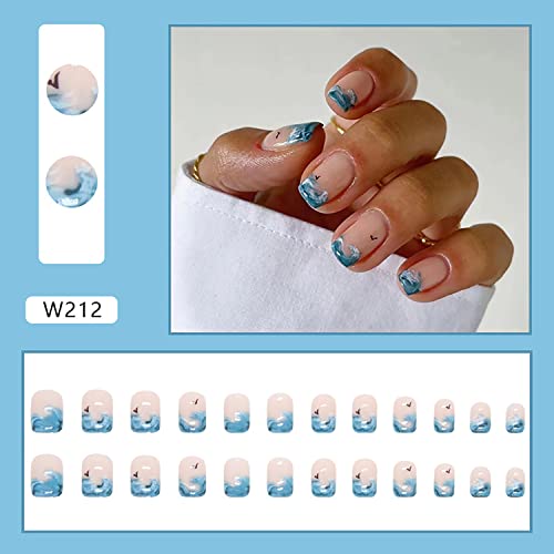Vezocim 24Pcs Short Coffin Press on Nails Glossy Reusable with Glue Included - Image 2