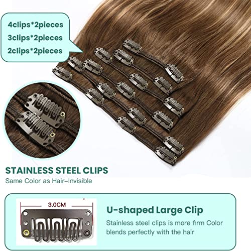 VINBAO Clip In Hair Extensions Human Remy Hair Balayage Chocolate Brown to Caramel Blonde Hair Extensions Clip in Human Hair 20 Inch 6pcs 120g Double Drawn Clip on Hair Extensions(#4/27/4,20'') - Image 3