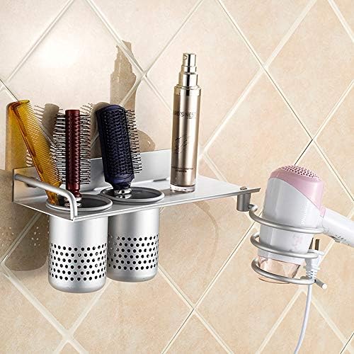 Wall-Mounted Hair Blow Dryer Holder with 2 Cups, Space Aluminum, Nail-Free Installation - Image 2