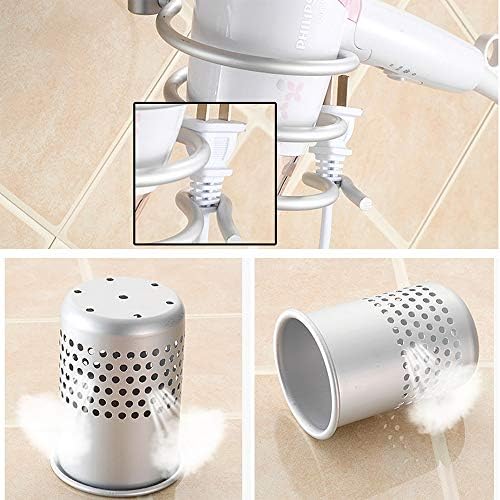 Wall-Mounted Hair Blow Dryer Holder with 2 Cups, Space Aluminum, Nail-Free Installation - Image 7