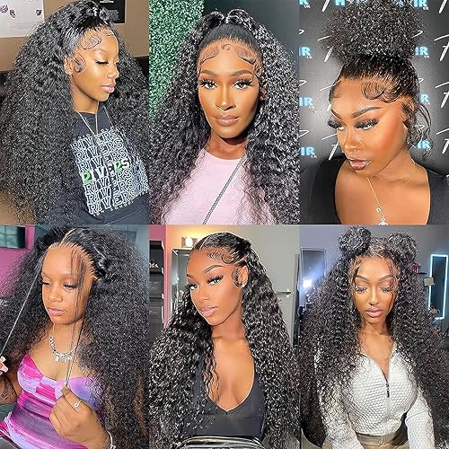Wavy Lace Front Wigs Deep Wave 180% Density Pre Plucked Brazilian Wet and Natural Color Glueless Wigs Curly Lace Frontal Wigs with Baby Hair Human Hair Natural Hairline for Black Women (30 Inch) - Image 4